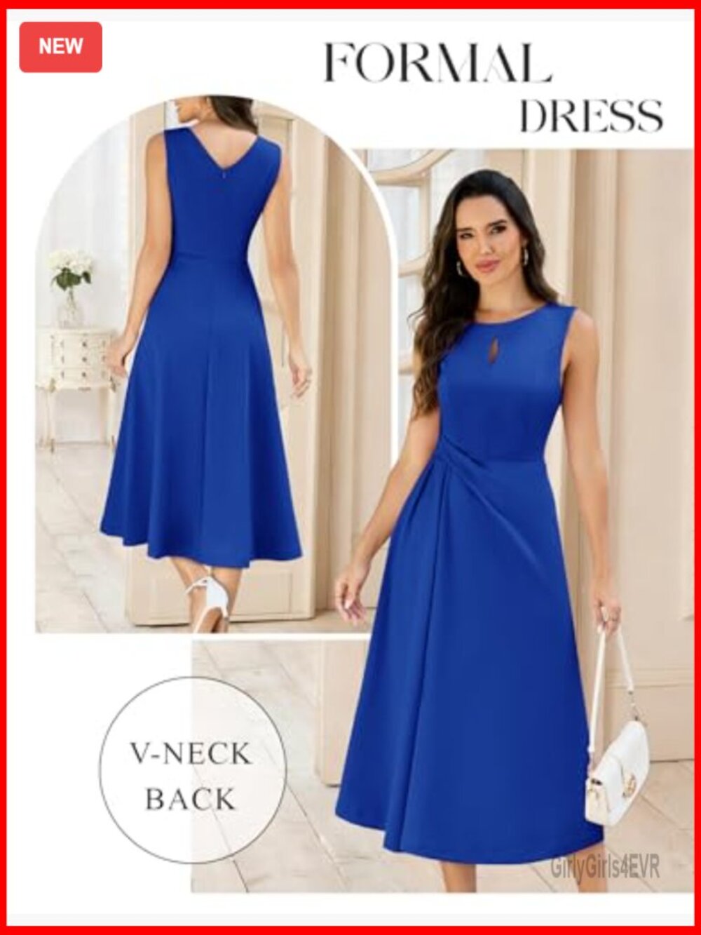 Sleeveless Midi Formal Dress with Keyhole and Back V-Neck - Picture 4 of 7